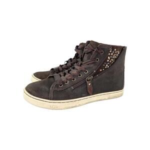 UGG Blaney Crystals high-top sneakers US 8 Brown Suede Lace-Up Zip Booties Shoes